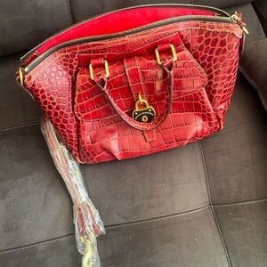 Dooney & Bourke Logo Lock Deep Red Croc Leather hand/crossbody bag.